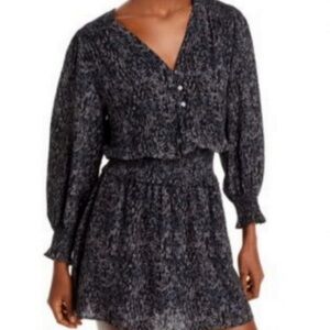 Rails Charcoal Zana Long Sleeve V-Neck Dress size S abstract animal print‎